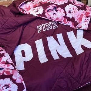 PINK Victoria's Secret Twin Pink & Maroon Floral Comforter VERY RARE